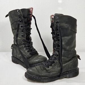 Dr Martens Triumph 12 Eye Ribbon Lace Fold Down Dark Green Military Boots Size 6